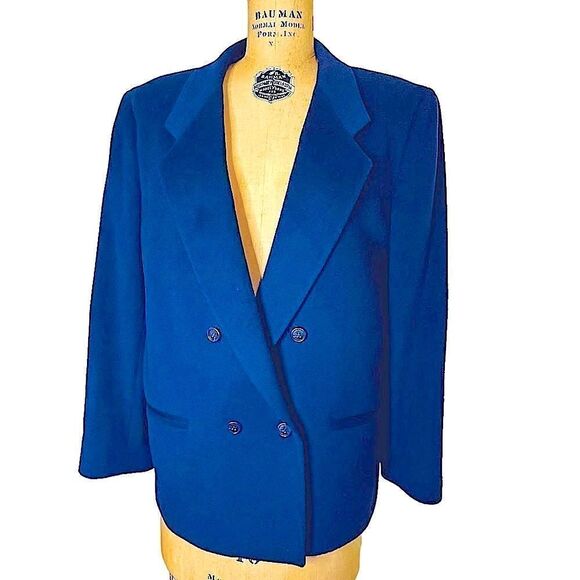 Vintage Augustus Dark Blue Wool Double Breasted Blazer Size 10 - Picture 1 of 11
